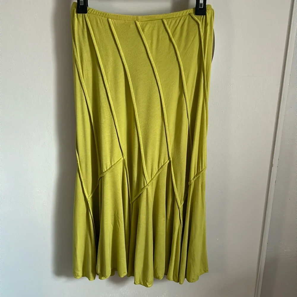 Lapis Women’s Luxe Jersey Knit Boho Inside Out Patchwork Seems Green Skirt - Picture 2 of 7